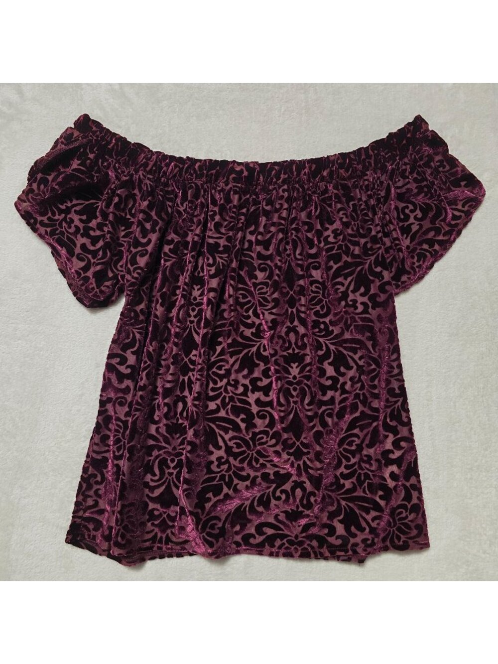 Hollister Womens Burgundy Velvet Burnout Whimsigoth Off The Shoulder Top Small